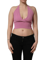 Dolce & Gabbana Pink Halter Neck Fitted Cropped Tank Top