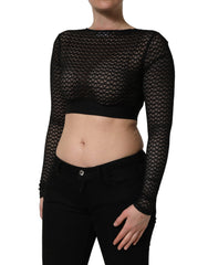 Dolce & Gabbana Black Nylon Fishnet Long Sleeve Cropped Top