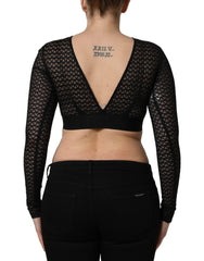 Dolce & Gabbana Black Nylon Fishnet Long Sleeve Cropped Top