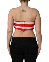 Dolce & Gabbana White Red Nylon Striped Ribbed Tube Crop Top