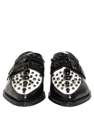 Dolce & Gabbana Black Leather Studded Formal Monk Strap Shoes