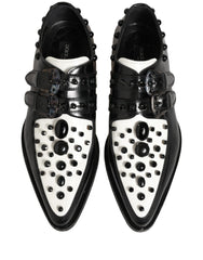 Dolce & Gabbana Black Leather Studded Formal Monk Strap Shoes
