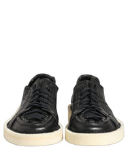 Dolce & Gabbana Black Leather Lace Up Low Top Sneakers Shoes