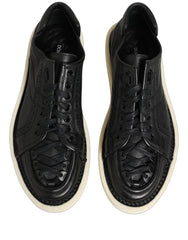 Dolce & Gabbana Black Leather Lace Up Low Top Sneakers Shoes