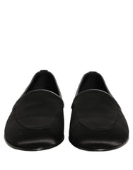 Dolce & Gabbana Black Satin Logo Slip On Flats Loafers Shoes