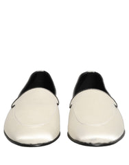 Dolce & Gabbana White Satin Logo Slip On Flats Loafers Shoes