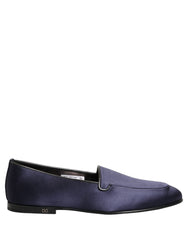 Dolce & Gabbana Blue Satin Logo Slip On Flats Loafers Shoes