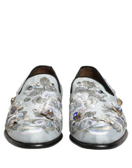 Dolce & Gabbana White Floral Embellished Men Loafers Shoes