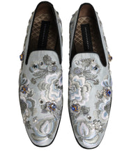 Dolce & Gabbana White Floral Embellished Men Loafers Shoes