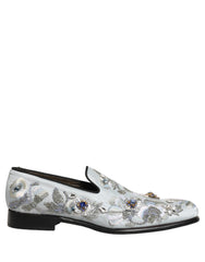 Dolce & Gabbana White Floral Embellished Men Loafers Shoes