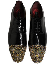 Dolce & Gabbana Black Embellished Men Derby Dress Formal Shoes