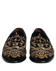 Dolce & Gabbana Black Velvet Embellished Dress Loafers Shoes