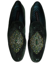 Dolce & Gabbana Green Velvet Embellished Dress Loafers Shoes