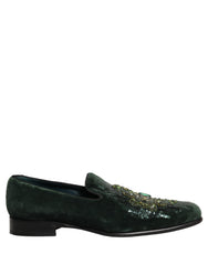 Dolce & Gabbana Green Velvet Embellished Dress Loafers Shoes
