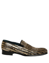 Dolce & Gabbana Gold Striped Sequin Embellished Loafer Shoes
