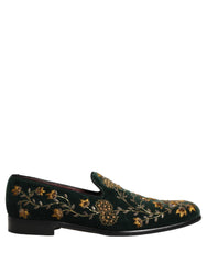 Dolce & Gabbana Green Floral Embroidery Dress Loafers Shoes