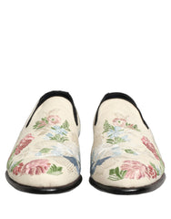 Dolce & Gabbana White Floral Embroidery Dress Loafers Shoes