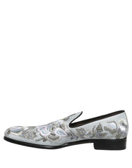 Dolce & Gabbana White Floral Embellished Men Loafers Shoes