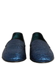 Dolce & Gabbana Blue Glitter Lurex DG Logo Dress Loafers Shoes