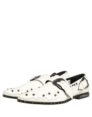 Dolce & Gabbana White Studded Formal Dress Monk Strap Shoes