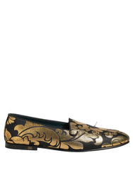 Dolce & Gabbana Black Gold Floral Jacquard Dress Loafers Shoes