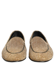 Dolce & Gabbana Gold Crystal Embellished Men Loafers Shoes