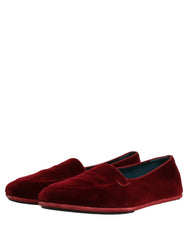 Dolce & Gabbana Maroon Velvet Slip On Men Flats Loafers Shoes