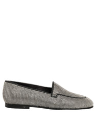 Dolce & Gabbana Silver Crystal Embellished Men Loafers Shoes