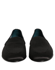 Dolce & Gabbana Black Satin Logo Slip On Flats Loafers Shoes