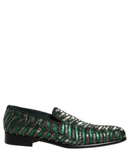 Dolce & Gabbana Silver Green Embellished Dress Loafers Shoes
