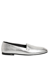 Dolce & Gabbana Silver Leather DG Logo Slip On Loafers Shoes