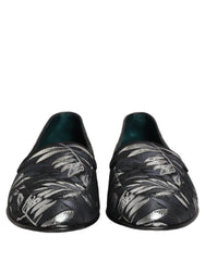 Dolce & Gabbana Black Leaf Embroidery Dress Men Loafers Shoes