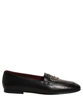Dolce & Gabbana Black Leather Crown Embellished Loafers Shoes