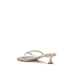 Amina Muaddi Gray Calf Leather Bos Taurus Flat Sandals