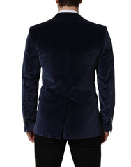 Dolce & Gabbana Blue Velvet Single Breasted Blazer Jacket