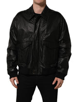 Dolce & Gabbana Black Leather Full Zip Men Biker Jacket