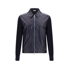 Brunello Cucinelli Blue Calf Leather Bos Taurus Leather Jacket