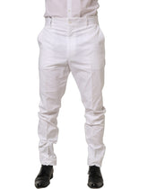 Dolce & Gabbana White Cotton Tapered Leg Dress Trouser Pants