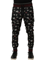 Dolce & Gabbana Pants Black Ring Print Silk Jogging Trousers