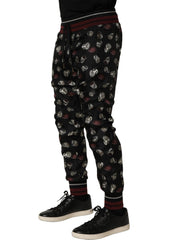 Dolce & Gabbana Pants Black Ring Print Silk Jogging Trousers