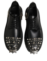 Dolce & Gabbana Black Leather Studded Hi-Trekking Derby Shoes
