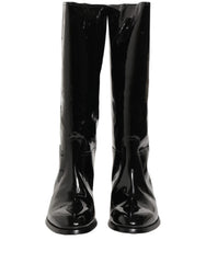 Dolce & Gabbana Black Leather Knee High Heels Boots Shoes