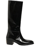 Dolce & Gabbana Black Leather Knee High Heels Boots Shoes
