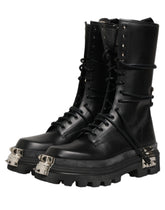 Dolce & Gabbana Black Stud Platform Combat High Boots Shoes