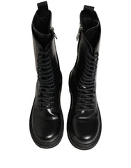 Dolce & Gabbana Black Leather Lace Up Men Combat Boots Shoes