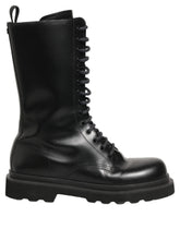 Dolce & Gabbana Black Leather Lace Up Men Combat Boots Shoes