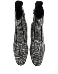 Dolce & Gabbana Black Crystal Embellished Ankle Boots Shoes