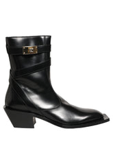 Dolce & Gabbana Black Leather DG Plaque Mid Calf Boots Shoes