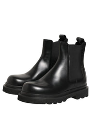 Dolce & Gabbana Black Chelsea Boots Leather Slip On Men Shoes