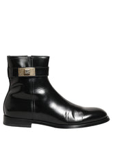 Dolce & Gabbana Black Leather Logo Buckle Mid Calf Boots Shoes